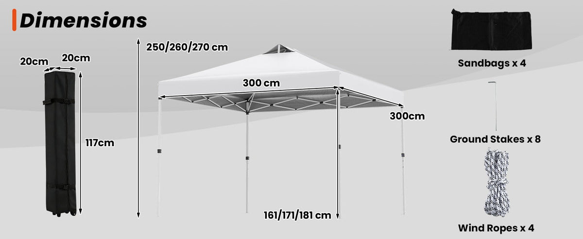 300 x 300 cm Pop-Up Canopy Tent – One-Button Setup