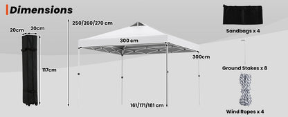 300 x 300 cm Pop-Up Canopy Tent – One-Button Setup