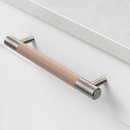 Silver Brass Leather Cabinet Handles in Pink