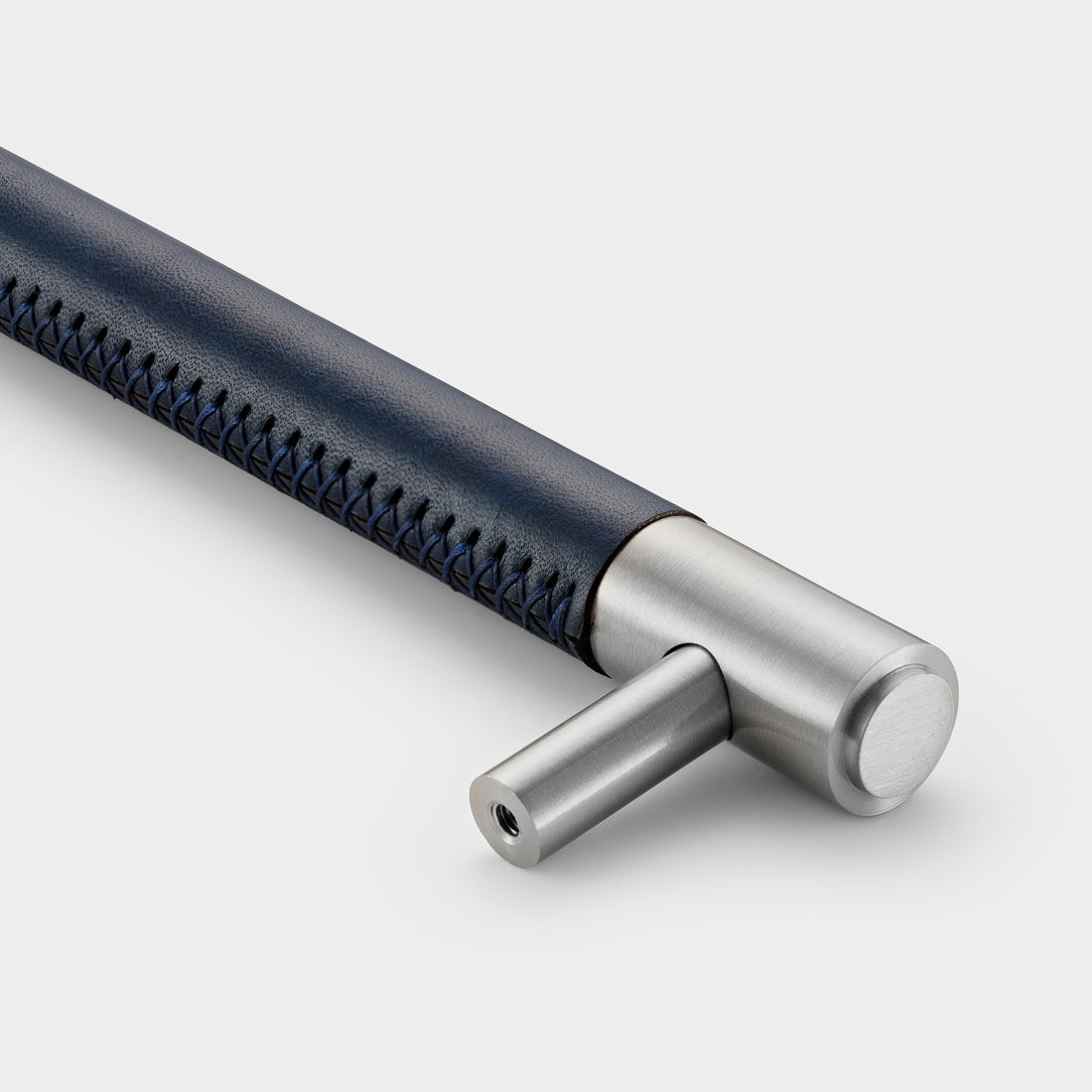 Silver Brass Leather Cabinet Handles in Blue