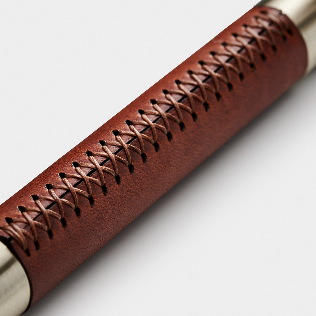 Silver Brass Leather Cabinet Handles in Brown