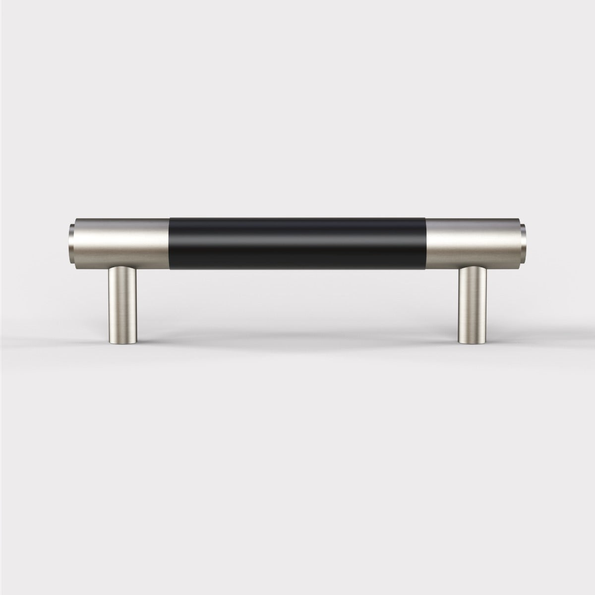 Silver Brass Leather Cabinet Handles in Black