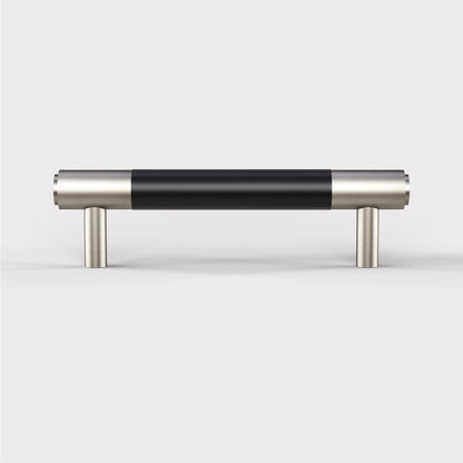 Silver Brass Leather Cabinet Handles in Black