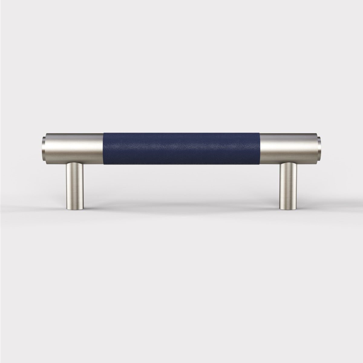 Silver Brass Leather Cabinet Handles in Blue