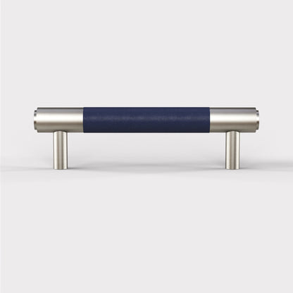 Silver Brass Leather Cabinet Handles in Blue
