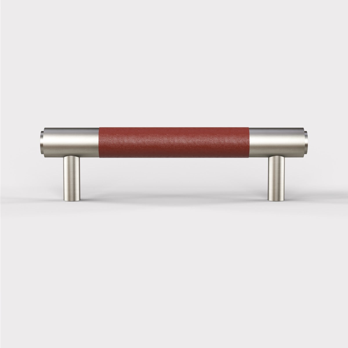 Silver Brass Leather Cabinet Handles in Brown