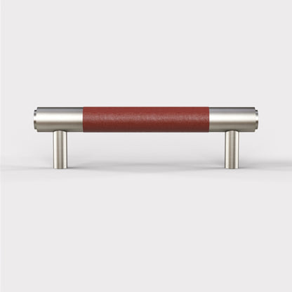 Silver Brass Leather Cabinet Handles in Brown